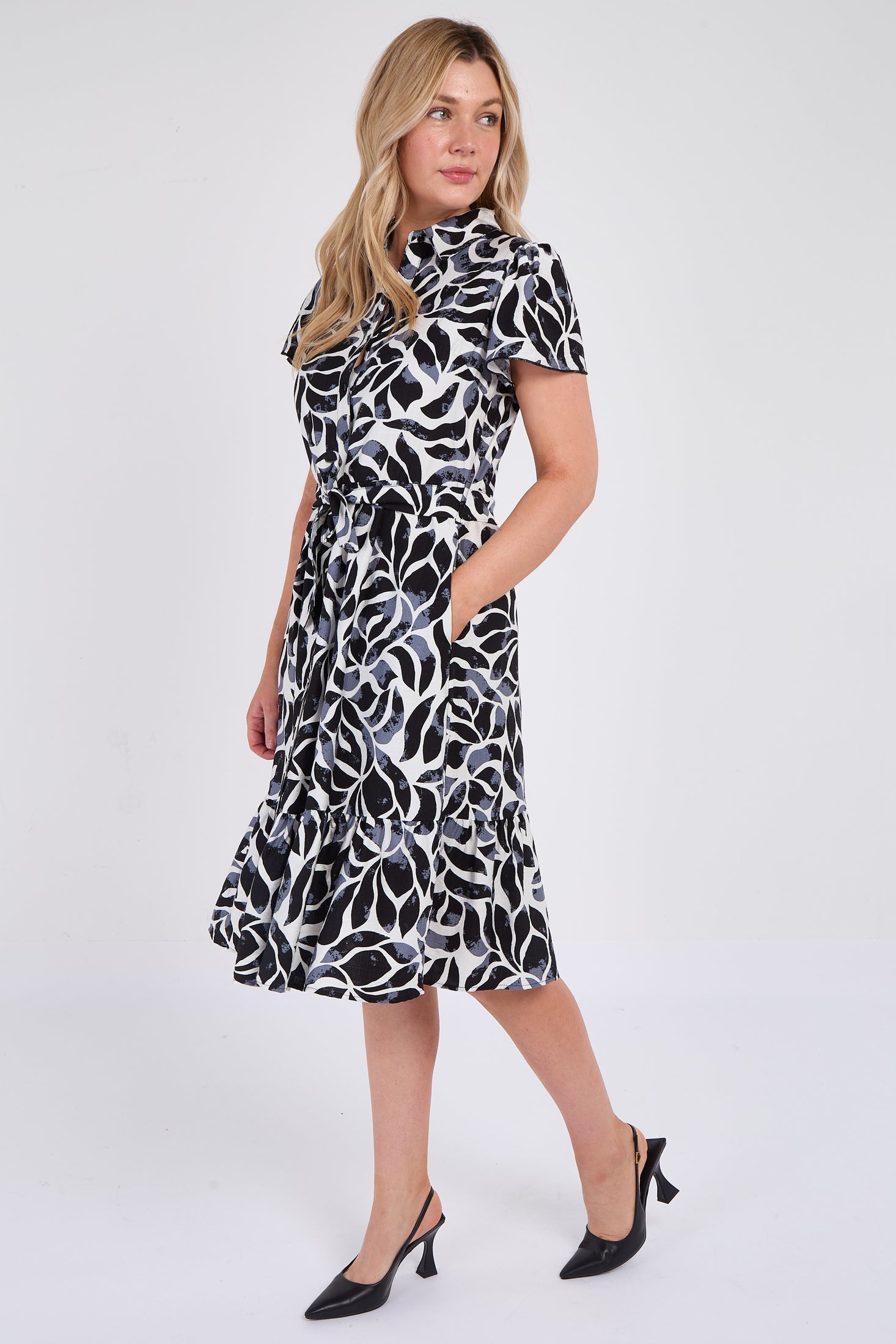 8Pcs Grey Printed Short Sleeve Midi Dress