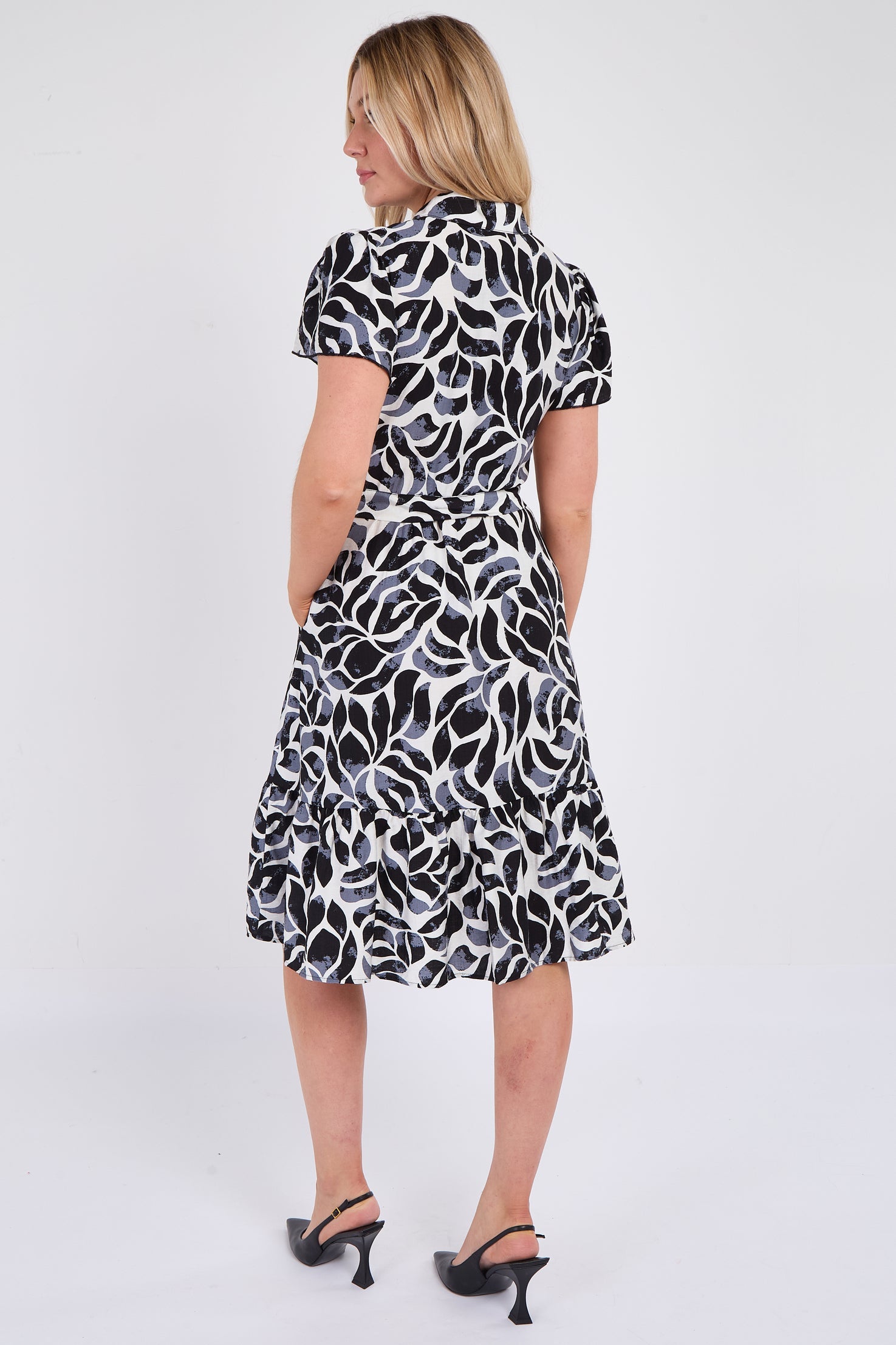 8Pcs Grey Printed Short Sleeve Midi Dress