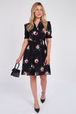 8Pcs Black Roses Print Mini Dress