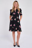 8Pcs Black Roses Print Mini Dress