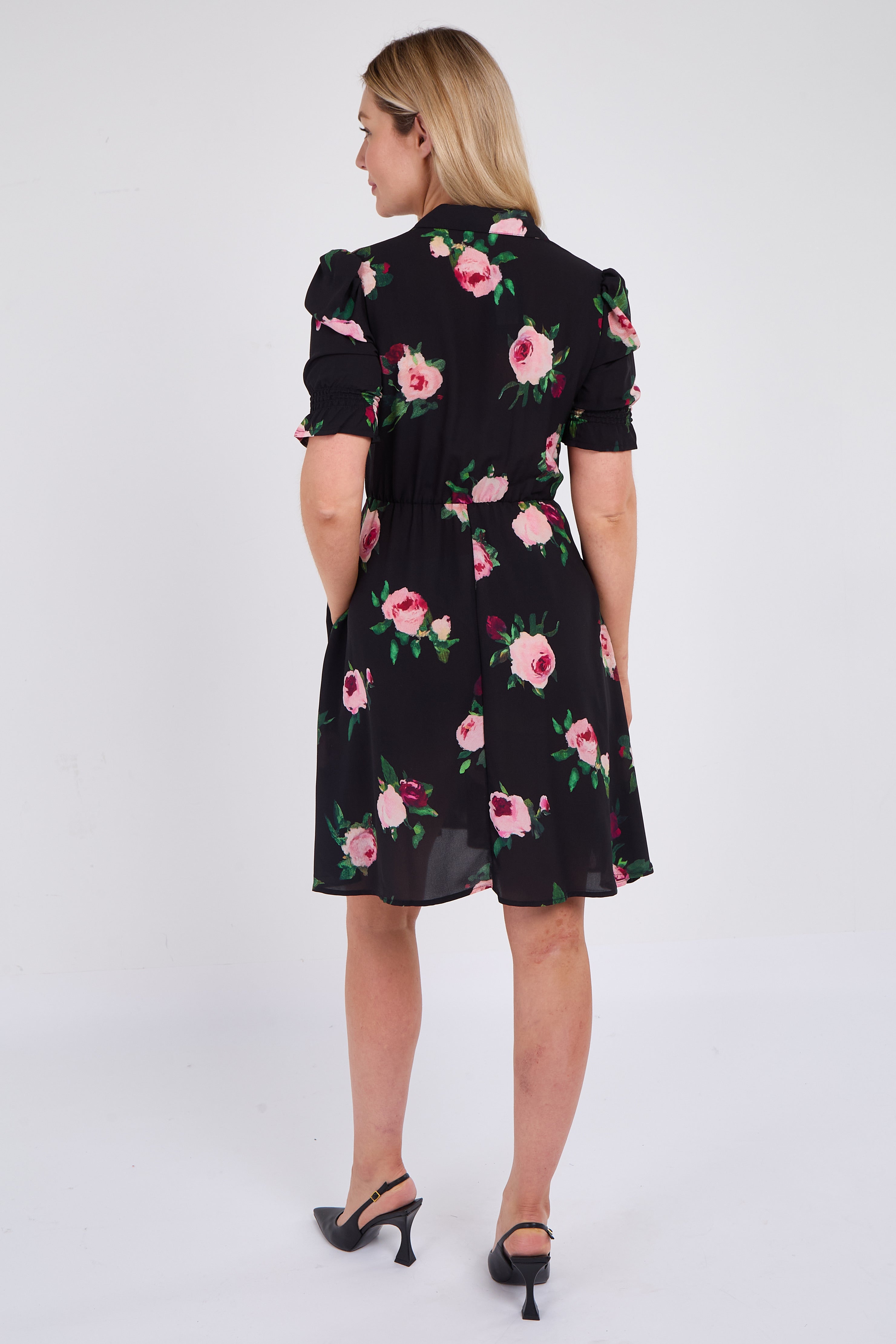 8Pcs Black Roses Print Mini Dress