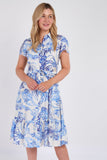 8Pcs Blue Swirl Print  Frilled Hem Midi Dress