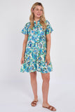 8Pcs Blue Bloom Ruffle Hem Mini Shirt Dress