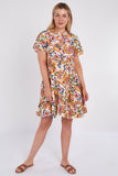 8Pcs White Bloom Print Ruffle Hem Mini Shirt Dress