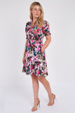 8Pcs Pink Roses Print Mini Dress