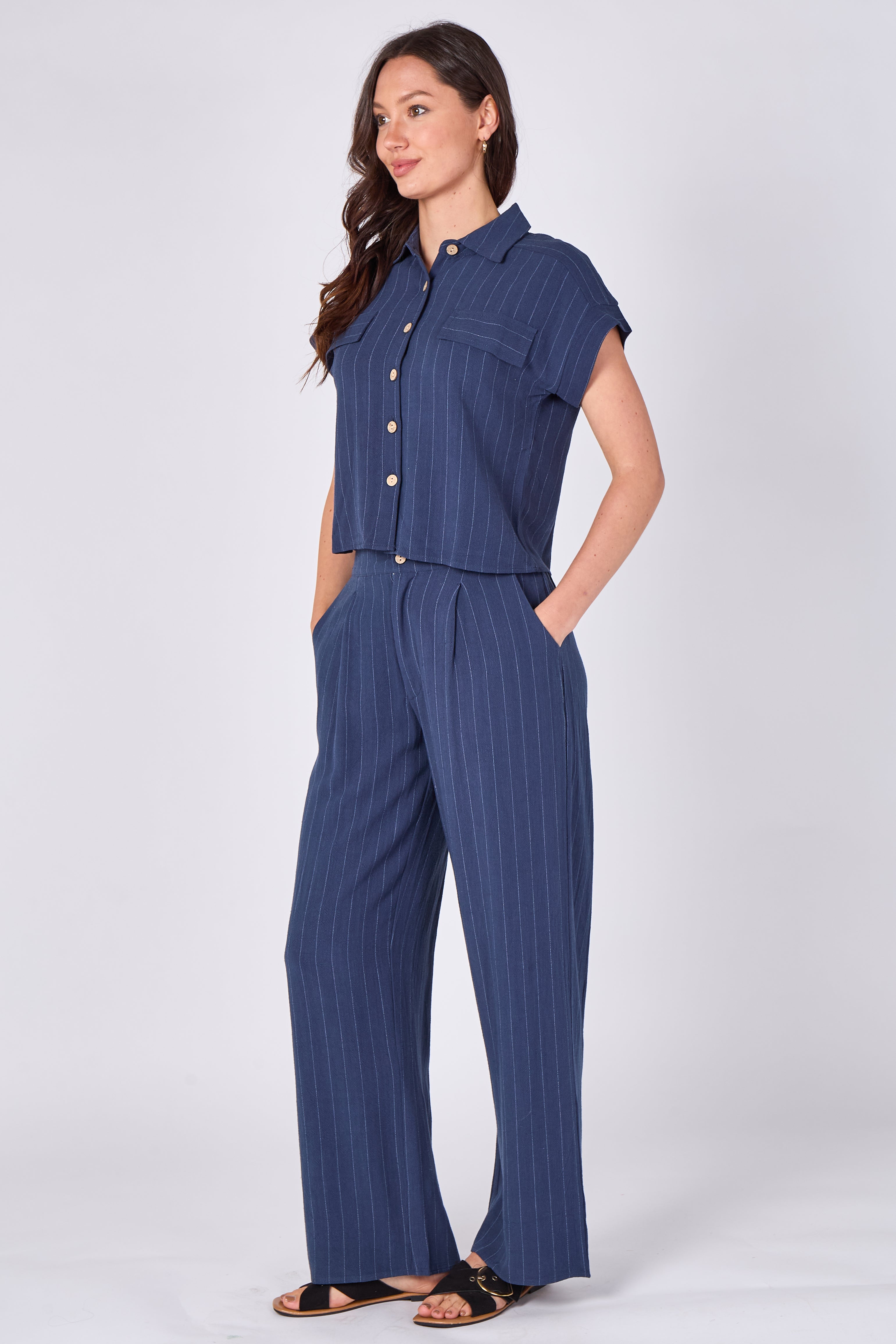 8Pcs Blue Pinstripe Shirt and Trousers set