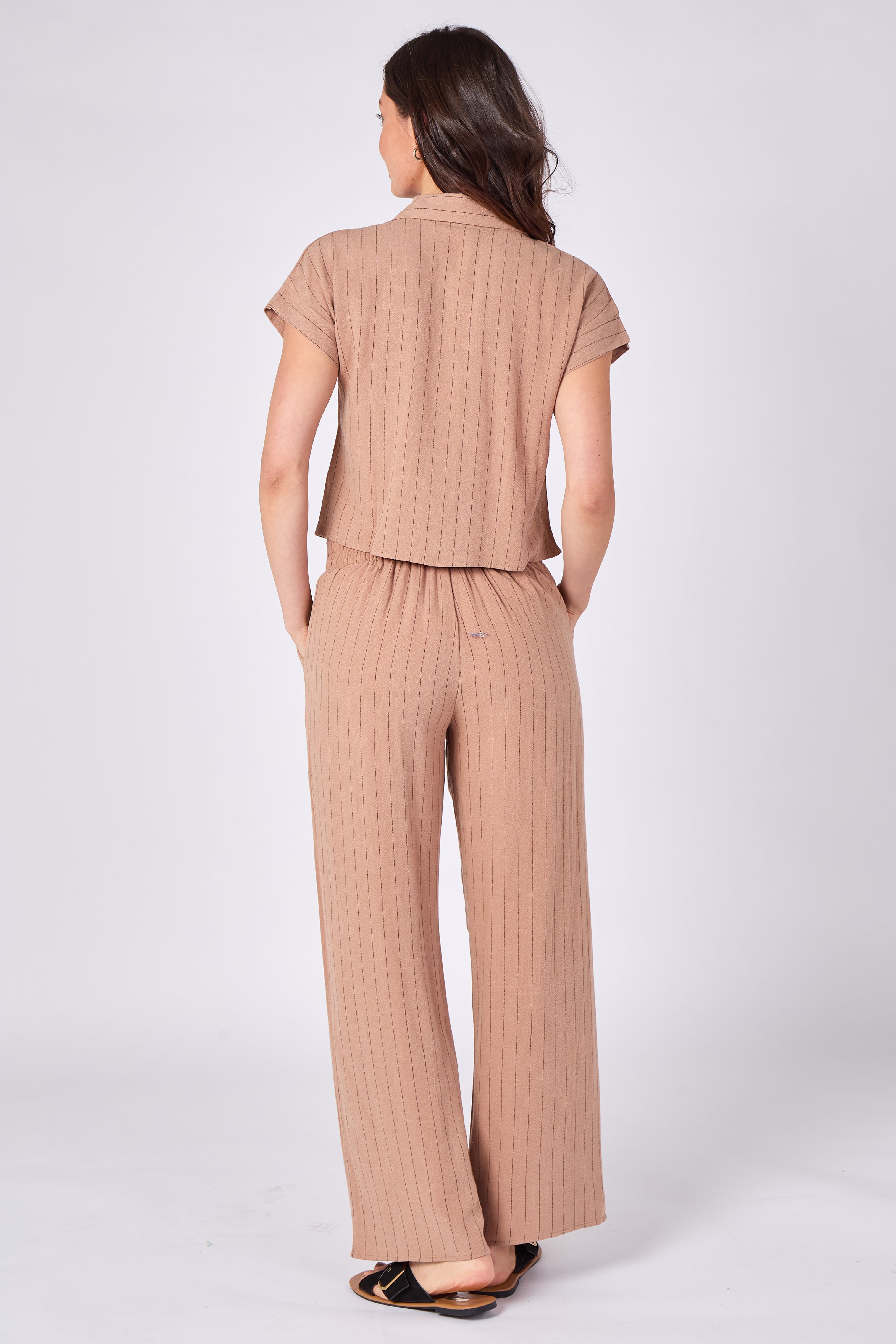 8Pcs Beige Pinstripe Shirt and Trousers set