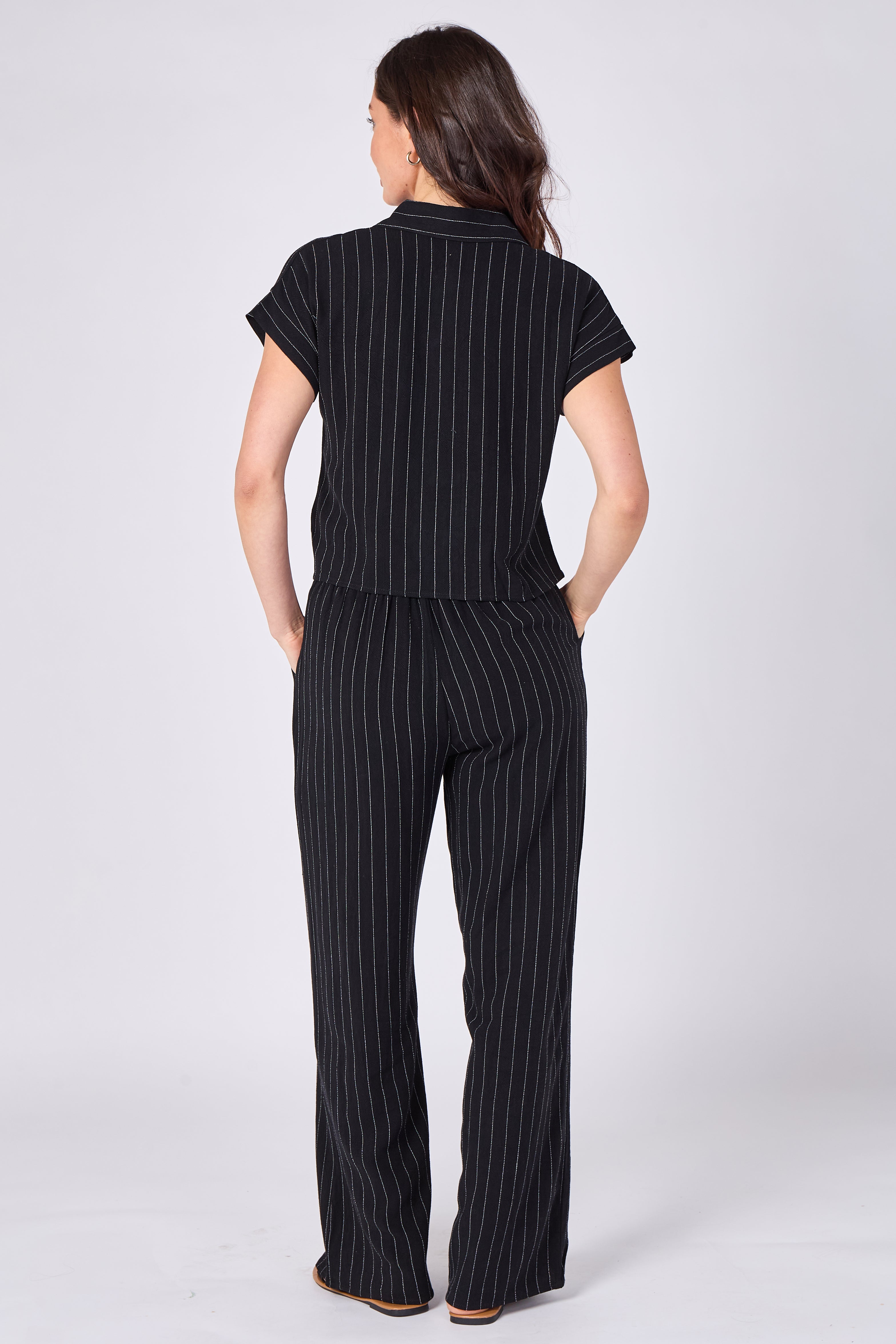 8Pcs Black Pinstripe Shirt and Trousers set