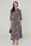 8Pcs Espresso Paisley Print Belted Maxi Shirt Dress
