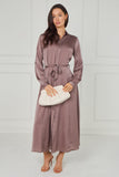 8Pcs Dusty Rose Taupe Velvety Satin Maxi Shirt Dress