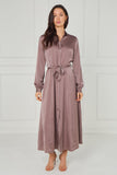 8Pcs Dusty Rose Taupe Velvety Satin Maxi Shirt Dress