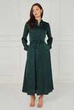 8Pcs Emerald Velvety Satin Maxi Shirt Dress