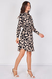 Love Sunshine Black Leopard Print Mini Shirt Dress Brunch Dress Casual Dress Dress with Pockets Dresses Everyday Dress Leopard Print Dress Long Sleeve Dress LS-5026 Workwear Dress
