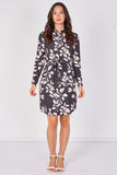 Love Sunshine Black Leaf Print Tie Waist Shirt Dress Brunch Dress Casual Dress Dress with Pockets Dresses Everyday Dress Leopard Print Dress Long Sleeve Dress LS-5026 Workwear Dress