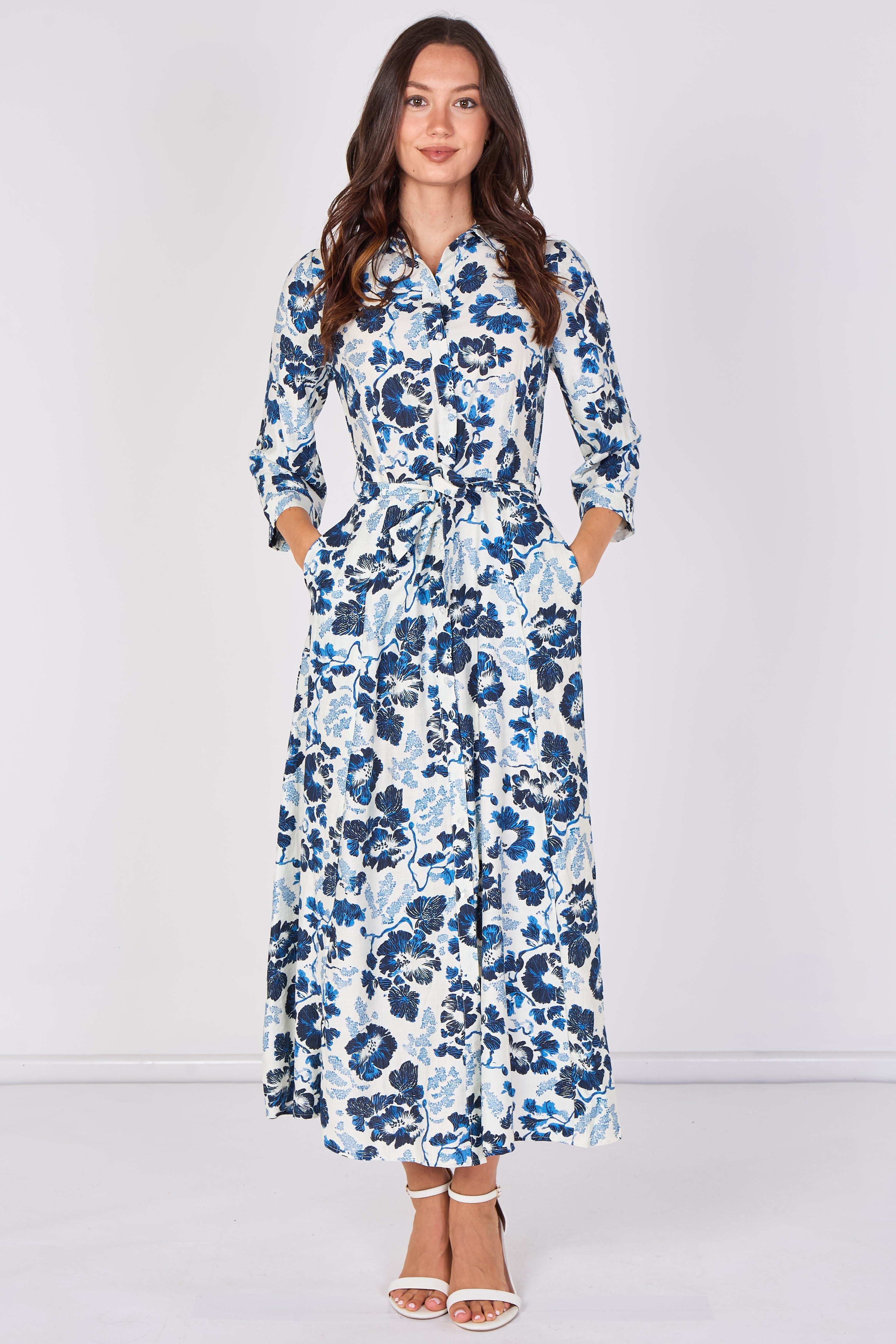 Love Sunshine Ivory Blue Botanical Print Tie Waist Maxi Dress Belted Dress Day to Night Long Sleeve Maxi Dress NEW IN Occasionwear Shirt Dress Teal