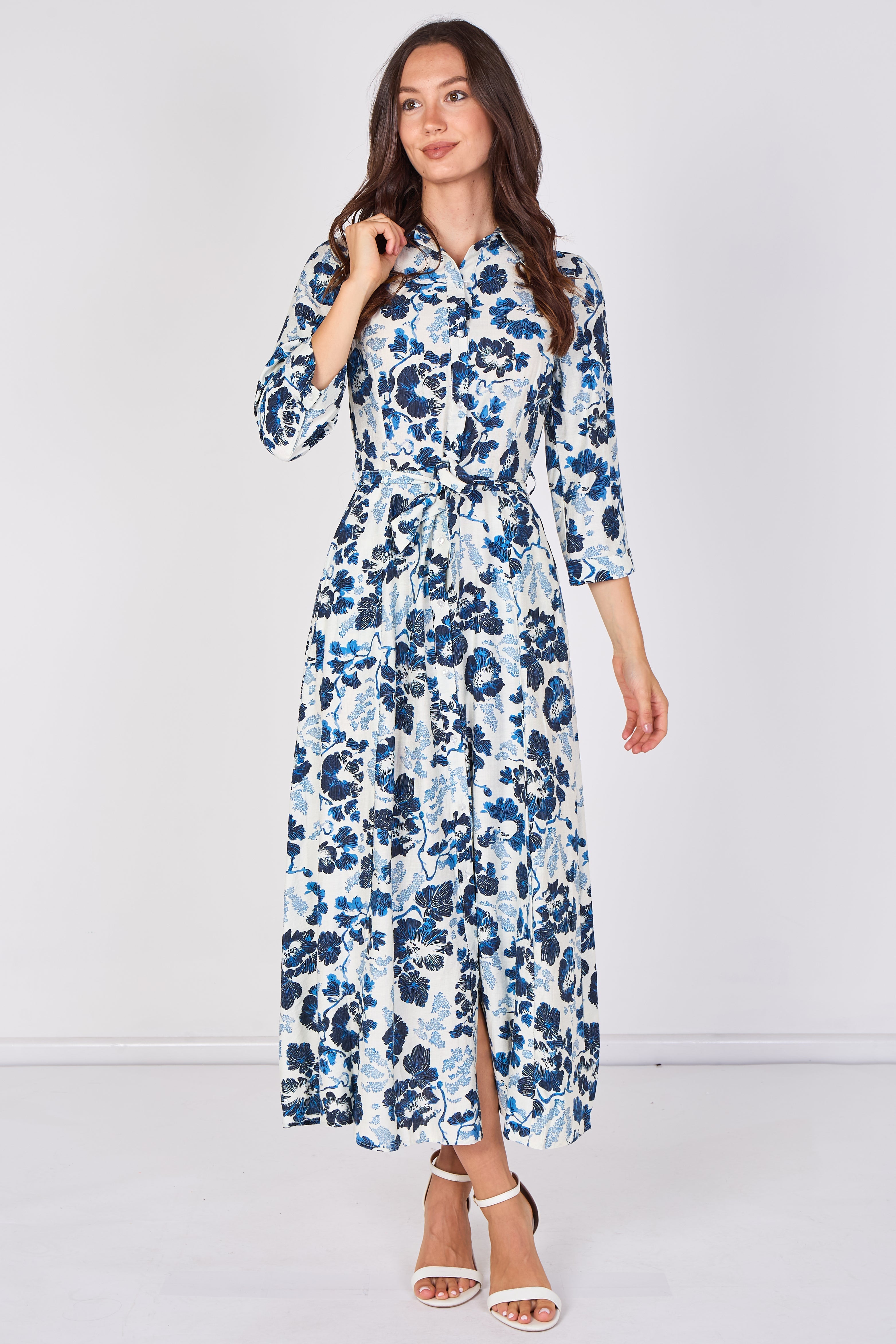 Love Sunshine Ivory Blue Botanical Print Tie Waist Maxi Dress Belted Dress Day to Night Long Sleeve Maxi Dress NEW IN Occasionwear Shirt Dress Teal