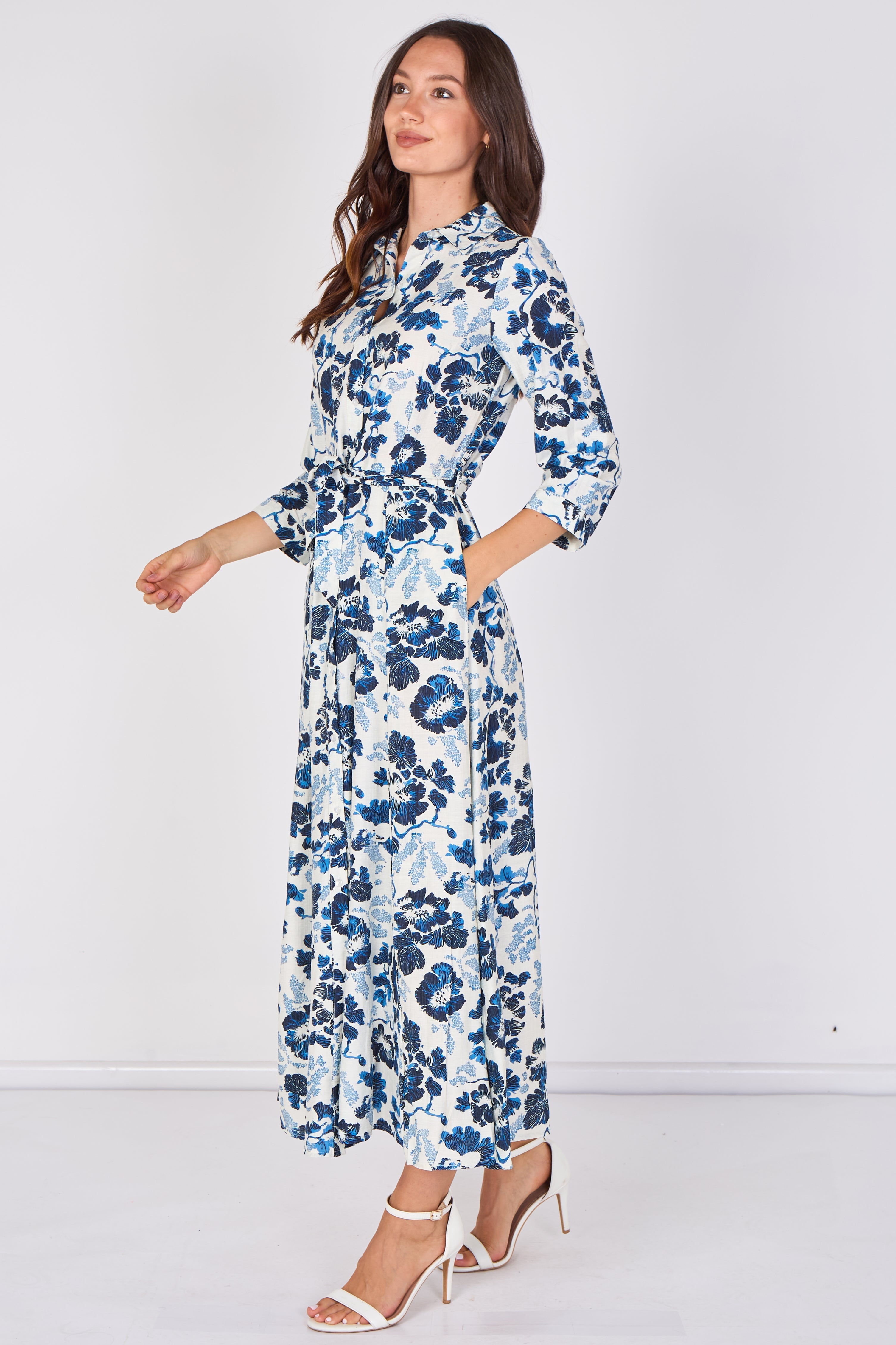 Love Sunshine Ivory Blue Botanical Print Tie Waist Maxi Dress Belted Dress Day to Night Long Sleeve Maxi Dress NEW IN Occasionwear Shirt Dress Teal