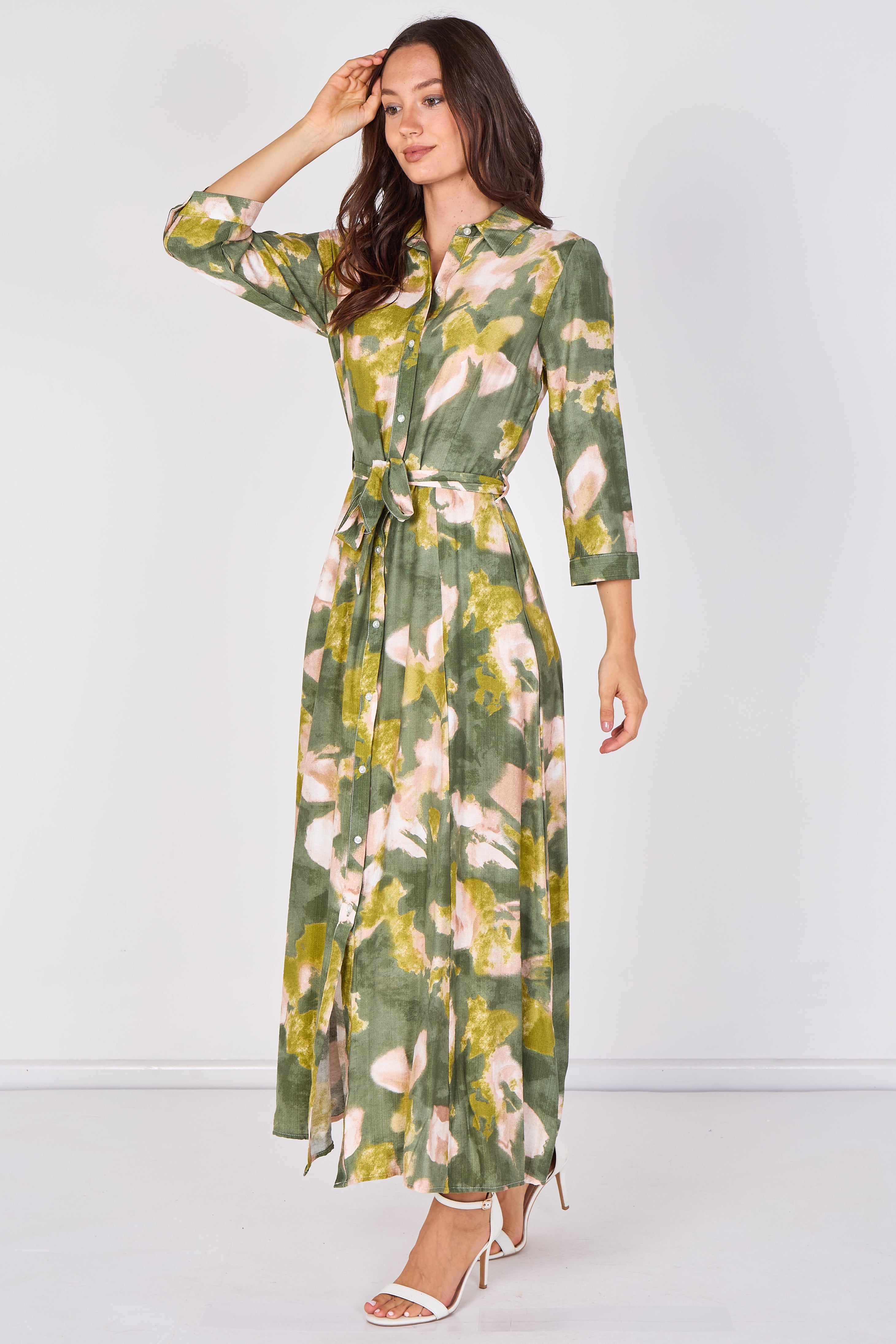 Love Sunshine Green Abstract Print Tie Waist Maxi Shirt Dress Belted Dress Day to Night Long Sleeve Maxi Dress NEW IN Occasionwear Shirt Dress