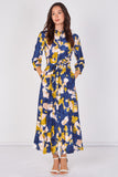 Love Sunshine Navy Abstract Print Tie Waist Maxi Shirt Dress Belted Dress Day to Night Long Sleeve Maxi Dress NEW IN Occasionwear Shirt Dress