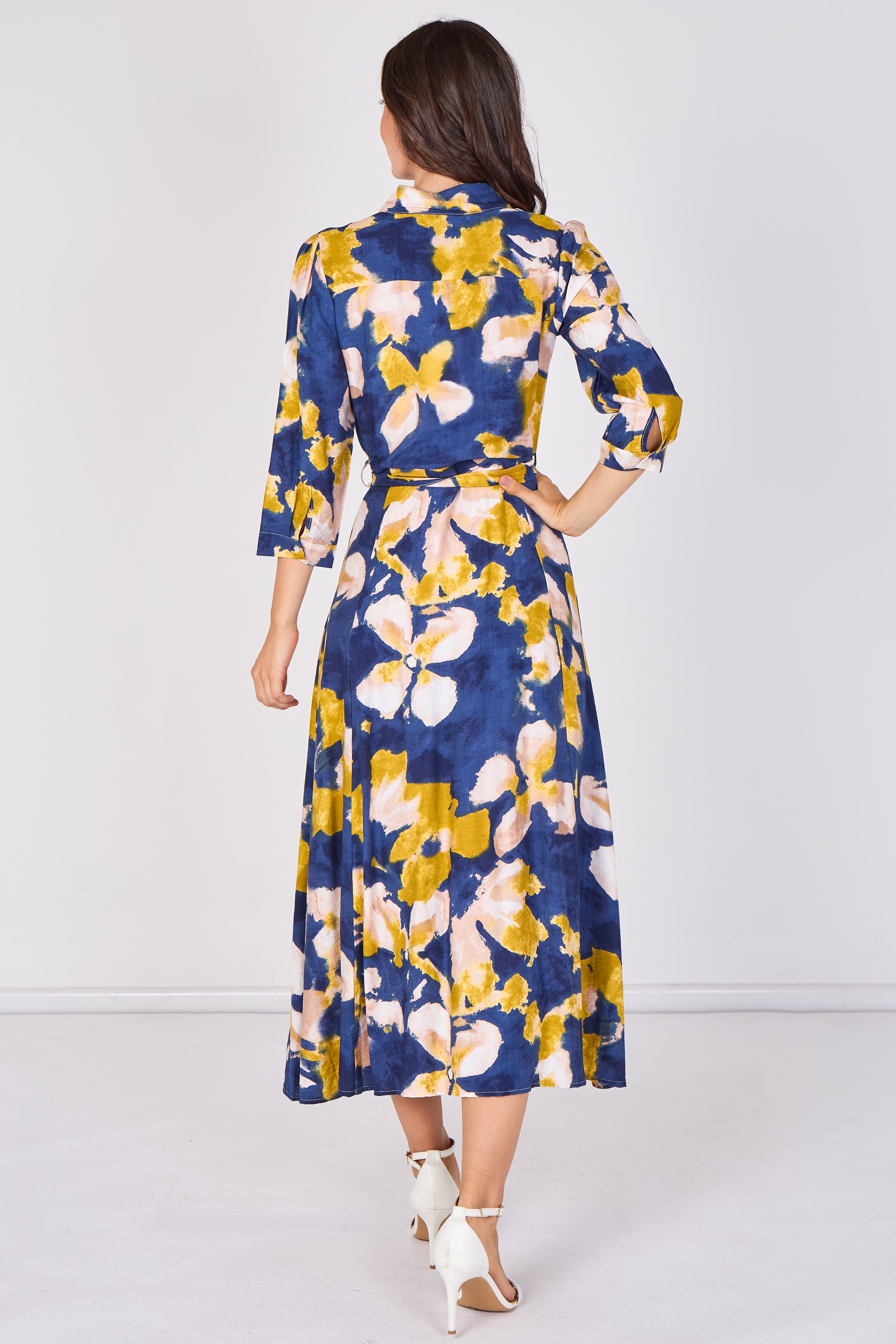 Love Sunshine Navy Abstract Print Tie Waist Maxi Shirt Dress Belted Dress Day to Night Long Sleeve Maxi Dress NEW IN Occasionwear Shirt Dress