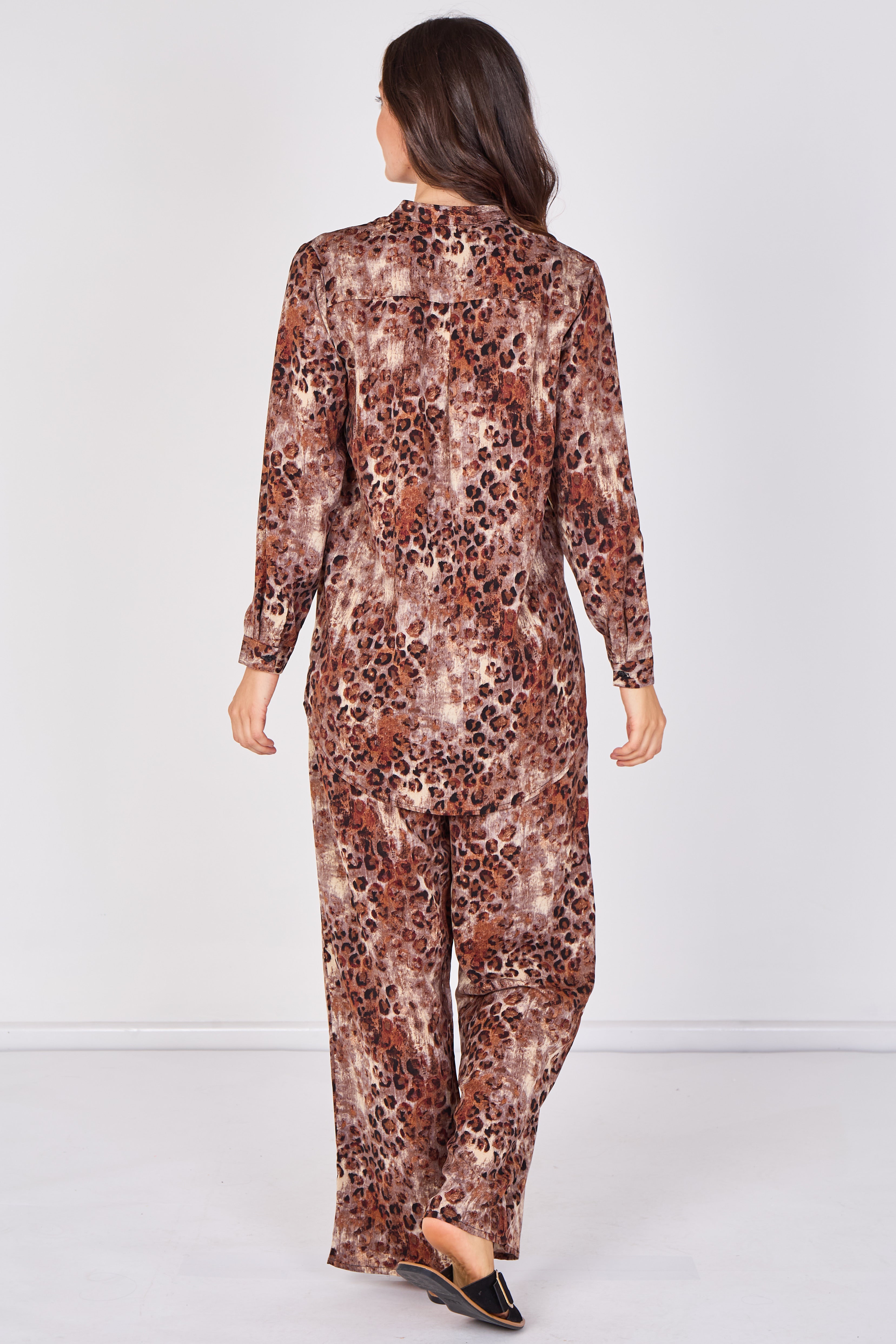 Love Sunshine Brown Leopard Print Velvety Shirt and Trouser Set Co ord sets LS-5002 LS-5002&9057 LS-9057