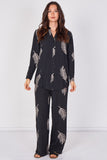 Love Sunshine Black Leaf Print Shirt & Wide Leg Trouser Set Co ord sets LS-5002 LS-5002&9057 LS-9057