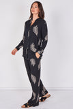 Love Sunshine Black Leaf Print Shirt & Wide Leg Trouser Set Co ord sets LS-5002 LS-5002&9057 LS-9057