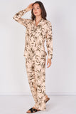 Love Sunshine Beige Lily Print Shirt and Trouser Set Co ord sets LS-5002 LS-5002&9057 LS-9057