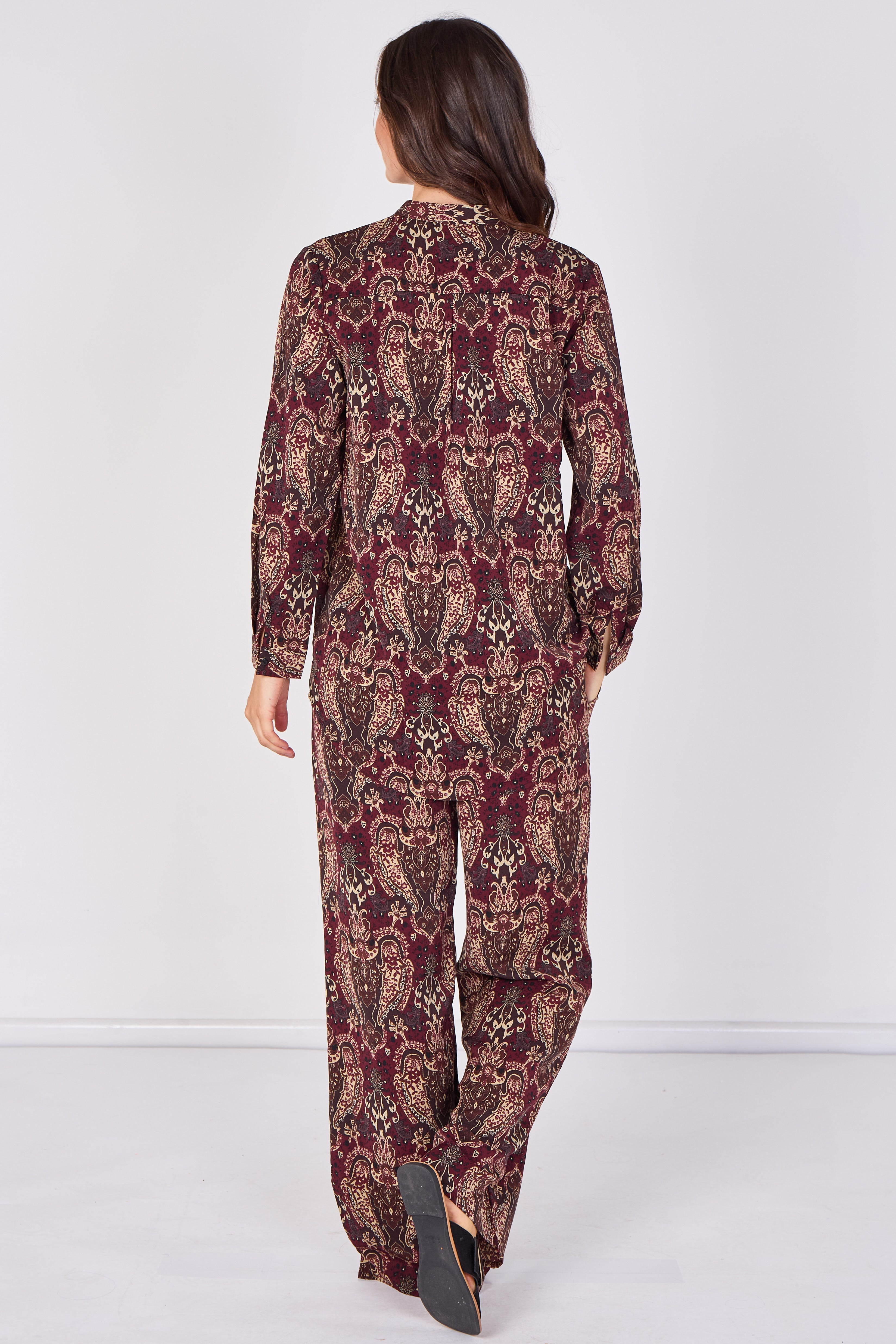 Love Sunshine Burgundy Paisley Print Shirt and Trouser Set Co ord sets LS-5002 LS-5002&9057 LS-9057