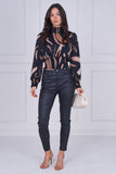 9pcs Black Brushstroke Smocked High Neck Blouse