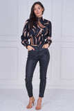 9pcs Black Brushstroke Smocked High Neck Blouse