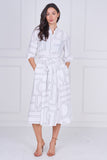 8Pcs White Contemporary Line Print Shirt Dress