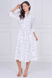 8Pcs White Contemporary Line Print Shirt Dress