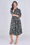 8pcs Khaki Leopard Print Half Sleeve Midi Shirt Dress