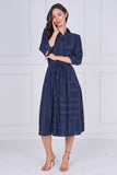8Pcs Navy Contemporary Line Print Shirt Dress