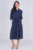 8Pcs Navy Contemporary Line Print Shirt Dress