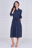 8Pcs Navy Contemporary Line Print Shirt Dress