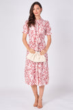 8Pcs Red Leaf Print Tie Waist Midi Dress