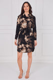8Pcs Caramel Marble Effect Print Shirt Dress