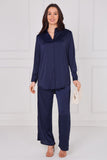 8Pcs Midnight Navy Satin Shirt and Trousers Co-Ord