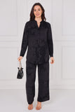 8Pcs Black Tonal Rose Print Shirt and Trousers Co-Ord