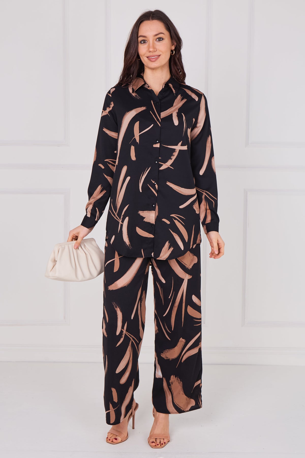 8Pcs Black and Copper Brushstroke Print Co-Ord Set