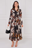 8Pcs Mocha Abstract Print Belted Midaxi Shirt Dress