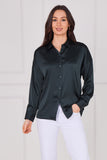 6Pcs Deep Teal Brushed Satin Oversized Shirt