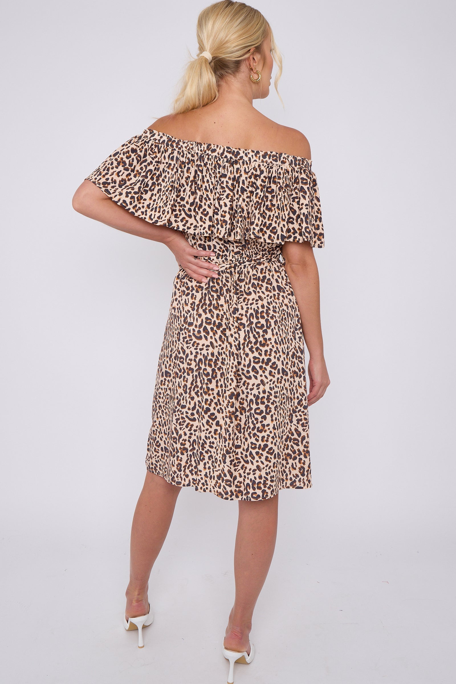 8Pcs Tan Leopard Print Bardot Mini Dress