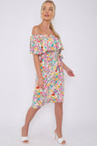 8Pcs White Floral Print Bardot Mini Dress