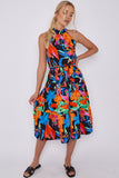 8Pcs Abstract Floral Print Halter Neck Midi Dress