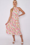 8Pcs Rainbow Leopard Print Halter Neck Midi Dress