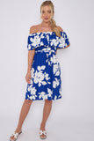 8Pcs Blue Floral Print Bardot Mini Dress