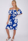 8Pcs Blue Floral Print Bardot Mini Dress